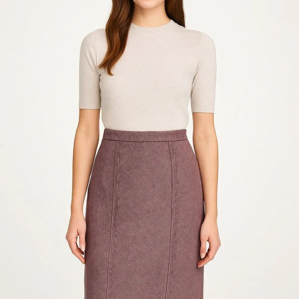 Vintage Club Monaco Lavender Purple Herringbone Wool Blend Raw Seam Pencil Skirt